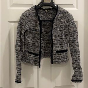 Grey and Black Boucle cropped sweater blazer